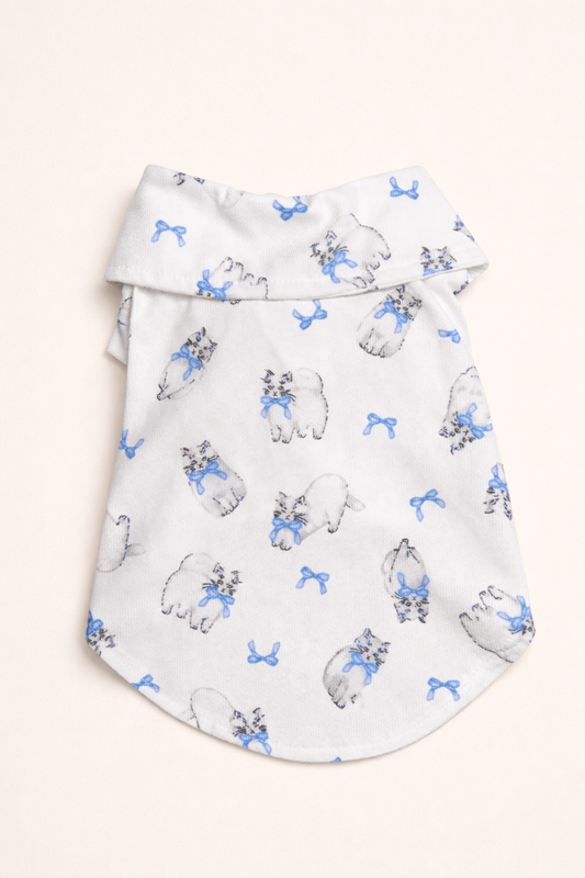 Camicia per cane leggera Dolce Fiocco azzurra con stampa decorativa