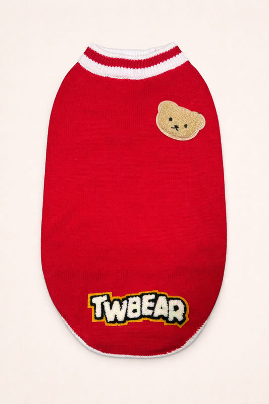 Maglioncino per cane invernale TwBear Cozy Knit rosso in morbida maglia con dettaglio decorativo